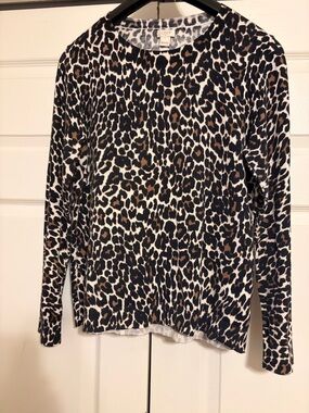 J. Crew Leopard Print Crewneck Sweater - Black, Brown, Cream